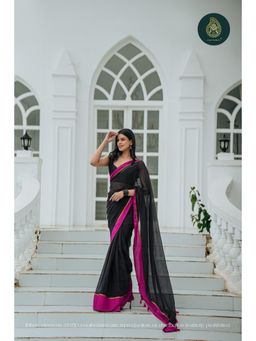 Ethnic Elements - Black Crushed Tissue Embroidery Saree Without Blouse