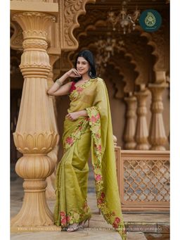 Ethnic Elements - Green Mul Cotton Saree Without Blouse