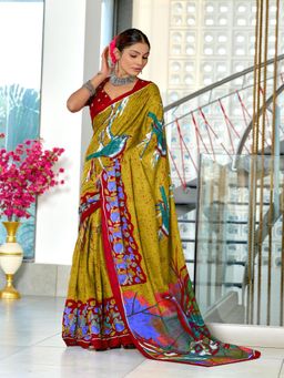 Suha - Mustard Pure Mulmul Cotton Hand Block Print Saree with Unstitched Blouse