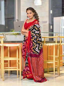 Suha - Black Hand Block Print Mulmul Cotton Saree with Unstitched Blouse