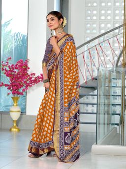Suha - Mustard Print with Heavy Zari Bodar Saree with Unstitched Blouse