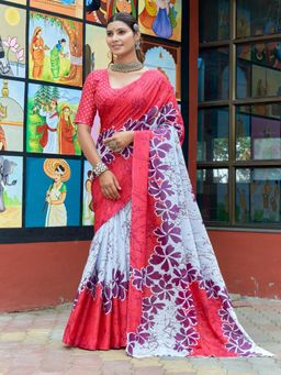 Suha - Pink Bagru Block Print Mulmul Cotton Saree with Unstitched Blouse