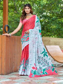 Suha - Pink Bagru Block Print Mulmul Cotton Saree with Unstitched Blouse