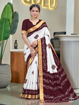 Suha - Maroon Buti Print with Heavy Zari Bodar Saree with Unstitched Blouse
