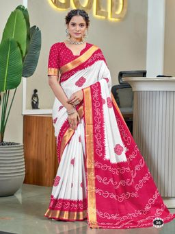 Suha - Pink Buti Print with Heavy Zari Bodar Saree with Unstitched Blouse