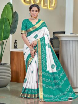 Suha - Aqua Buti Print with Heavy Zari Bodar Saree with Unstitched Blouse