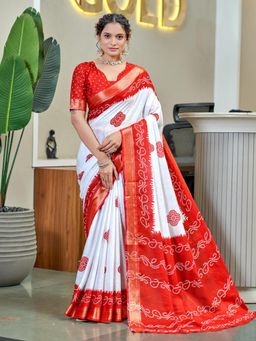 Suha - Red Buti Print with Heavy Zari Bodar Saree with Unstitched Blouse