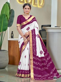 Suha - Purple Buti Print with Heavy Zari Bodar Saree with Unstitched Blouse