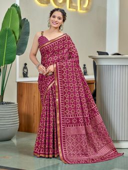 Suha - Maroon Hand Block Print Saree with Unstitched Blouse