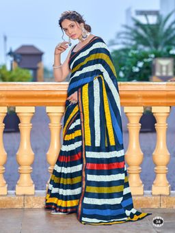 Suha - Multi-Colour Hand Block Print Saree with Unstitched Blouse
