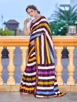 Suha - Multi-Colour Hand Block Print Saree with Unstitched Blouse