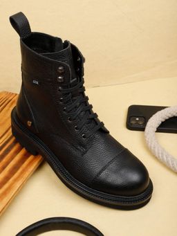 EZOK - Men Black Leather Lace-up Casual Boots