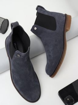 EZOK - Men Leather Slip on with Elastic Snuff Blue Chelsea Boots