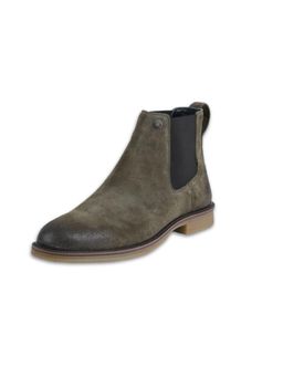 EZOK - Men Leather Slip on with Elastic Snuff Khaki Chelsea Boots