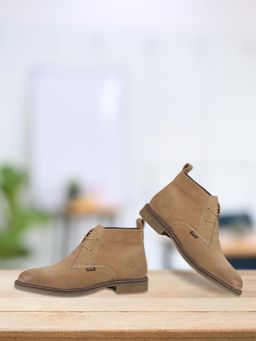 EZOK - Men Leather Lace up Snuff Beige Chukka Boots