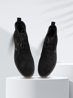 EZOK - Men Leather Lace up Snuff Black Chukka Boots