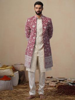 KALPRAAG - Gulbahar Cut dana Maroon Indowestern Sherwani With Kurta And Pant