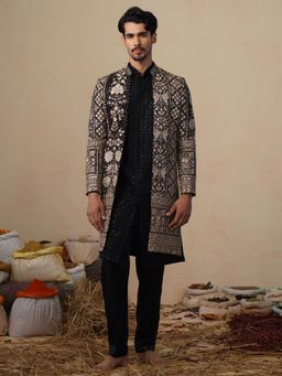 KALPRAAG - Sanjh Cut Dana Black Indowestern Sherwani with Kurta and Pant