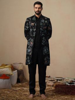KALPRAAG - Prabal Black Indowestern Sherwani with Kurta and Pant