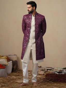 KALPRAAG - Sitara Purple Indowestern Sherwani With Kurta And Pant