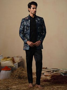 KALPRAAG - Prabal Navy Blue Jodhpuri Jacket with Shirt and Trouser