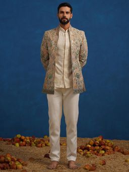 KALPRAAG - Brown Parind Chiku Jodhpuri Jacket with Shirt and Trouser