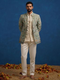 KALPRAAG - Parind Green Jodhpuri Jacket with Shirt and Trouser