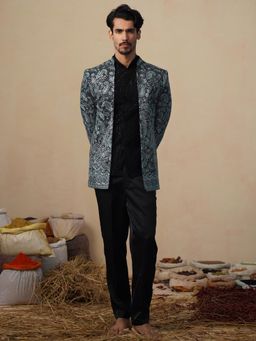 KALPRAAG - Turquoise Sitara Ferozi Jodhpuri Jacket with Shirt and Trouser