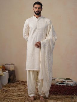 KALPRAAG - Shvets Ivory Kurta with Patiala and Dupatta