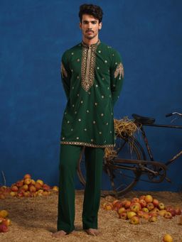 KALPRAAG - Ketan Bottel Green Short Kurta With Pant