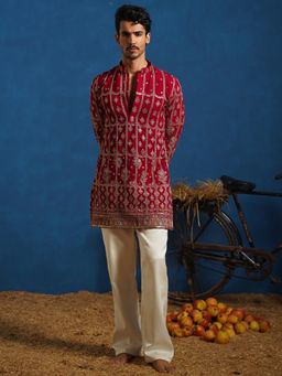 KALPRAAG - Red Surkh Hot Pink Short Kurta With Pant