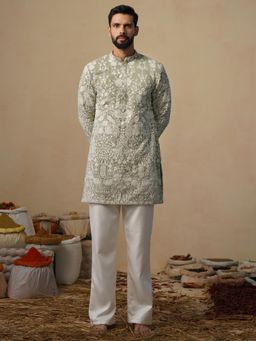 KALPRAAG - Olive Mayuresh Mehendi Short Kurta with Pant