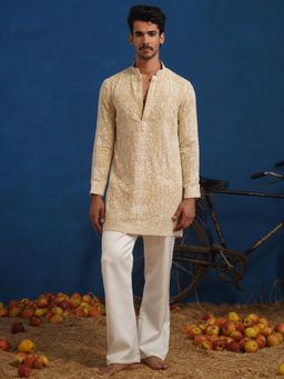 KALPRAAG - Yuvraj Cut dana Beige Short Kurta With Pant