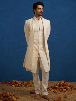 KALPRAAG - Anant Cut dana Ivory Sherwani With Kurta And Pant