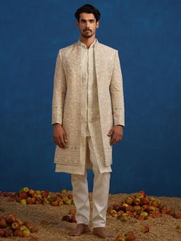 KALPRAAG - Divit Cut dana Beige Sherwani With Kurta And Pant