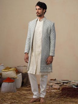 KALPRAAG - Blue Noor Cut dana Sky Sherwani With Kurta And Pant