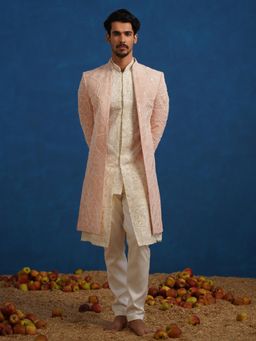 KALPRAAG - Parthiv Cut dana Pink Sherwani With Kurta And Pant