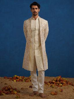 KALPRAAG - Brown Tejas Cut dana Chiku Sherwani With Kurta And Pant