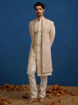 KALPRAAG - Mayuresh Beige Sherwani with Kurta and Pant