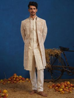KALPRAAG - Zorawar Cut dana Beige Sherwani With Kurta And Pant