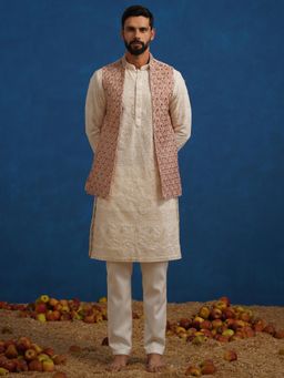 KALPRAAG - Shahnoor Stone Work Pink Kurta with Nehru Jacket and Pant