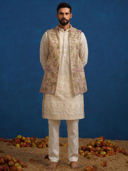 KALPRAAG - Brown Heeran Chiku Kurta with Nehru Jacket and Pant