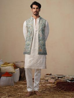 KALPRAAG - Parind Green Kurta with Nehru Jacket and Pant