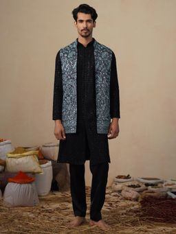 KALPRAAG - Turquoise Sitara Ferozi Kurta with Nehru Jacket and Pant