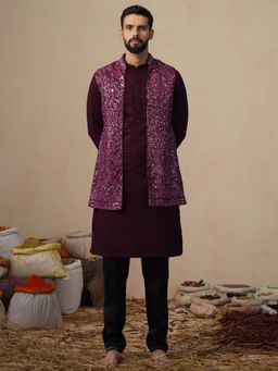 KALPRAAG - Sitara Wine Kurta with Nehru Jacket and Pant