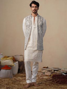 KALPRAAG - Mayuresh Grey Kurta with Nehru Jacket and Pant