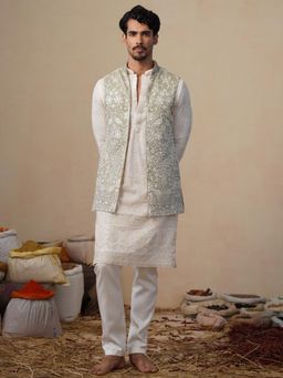 KALPRAAG - Mayuresh Olive Kurta with Nehru Jacket and Pant