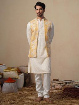 KALPRAAG - Yellow Zeenat Haldi Kurta with Nehru Jacket and Pant