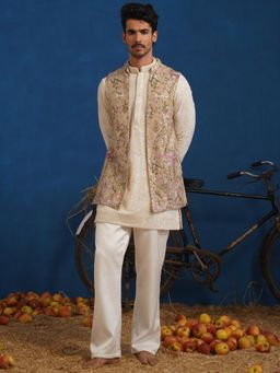 KALPRAAG - Brown Nakul Chiku Short Kurta With Nehru Jacket And Pant