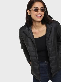 Bewakoof - Women's Black Relaxed Fit Puffer Jacket